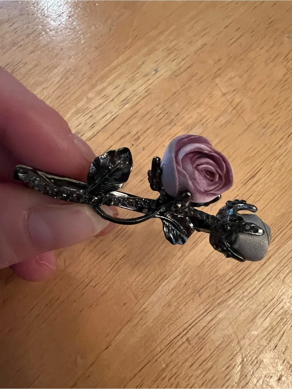 Vintage Gunmetal Rose Floral Hair Barrette with Dusty Pink Roses